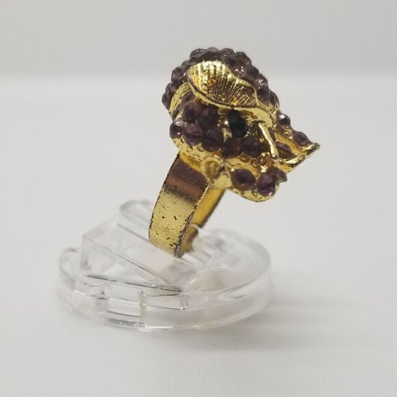 Gold Purple Stones Elephant Ring - Picture 5 of 5